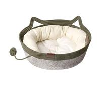 Cutypet Cat Basket with Toy Ball, Handwoven Cotton Rope Cat Bed with Cute Ear Design, Durable Scratch-Resistant Sleeping Nest for Cats & Small Dogs (Green 2, 36 * 36 * 14 cm)