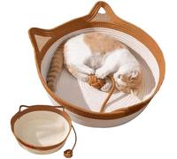 Cutypet Cat Basket, Woven Rope Cat Basket with Built-In Play Ball, Soft & Cozy Sleeping Spot for Pet (Brown, L)