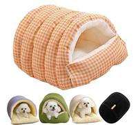 Cutypet Winter Cave, Cuty Pet Winter Cocoon, Warmth Cozy Comfort Plush Pet Cave, Cozy Monster Cat Bed, Removable and Washable Winter Closed-Off Cat Bed (Yellow Grid, Large)