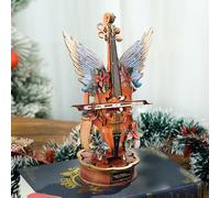 Cutywood 3D Wooden Puzzle Music Box, Christmas Dongqing Cello 3D Puzzle Model Kits for Adults to Build, Gear Model Building Musical Instruments Craft Kits, Creative Gift for Women Men
