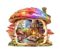 Cutywood Wooden Puzzle for Adults, 250 Pieces Unique Shaped Rainbow Mushroom House Jigsaw Puzzles, Wood Adult Puzzle with Gift Box, Christmas Birthday Gifts for Friends Family (L-13.4 * 11.1in)