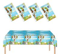 CUUSNNY 4 Pcs Religious Easter Tablecloth, 54x108 Inch Disposable Plastic He is Risen Table Cover with Cross for Church Spring Easter Party Supplies