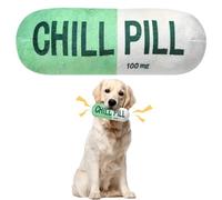 CUweipeng Funny Dog Squeaky Toy - Green Chill Pill Capsule Shaped Teething Squeak Plush Pet Toy Bite Kick Indoor Interactive Training Play Supply for Small Dog Cat Present Pet Lover Gift Photo Props