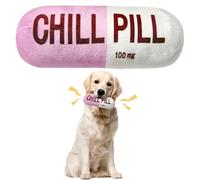 CUweipeng Funny Dog Squeaky Toy - Pink Chill Pill Capsule Shaped Teething Squeak Plush Pet Toy Bite Kick Indoor Interactive Training Play Supply for Small Dog Cat Present Pet Lover Gift Photo Props