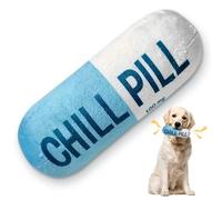 CUweipeng Squeaky Dog Chew Toy - Blue Chill Pill Capsule Teething Funny Small Dog Squeaky Soft Plush Pet Toy Bite Kick Indoor Interactive Training Play Present Pet Lover Gift Photo Prop Keep Them Busy