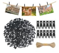 CUWELT 300PCS Mini Wooden Pegs Black, 2.5CM Small Black Wooden Clips Photo with String, Natural Wood Clothespins for Decorative Photo Wall, Tiny Clothes Pegs for DIY Arts & Crafts Wedding Party