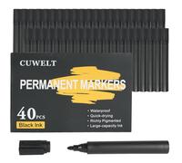CUWELT 40 Pack Black Permanent Markers Pens, 3mm Bullet Tip Marker Pens, Waterproof Thick Permanent Pen, Quick Dry Thick Marker Pen Works on Wood Stone Plastic Glass for Marking Coloring