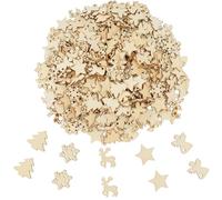 CUWELT 400pcs Small Wooden Slice Mix Different Shapes, 2cm Mini Christmas Wooden Ornament for Craft, Blank Star Wood Snowflake Slice, Wood Embellishment for Christmas Wedding Party DIY Table Scatter