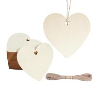 CUWELT 40PCS 10x10cm Wooden Hearts with Jute String, Unfinished Wooden Love Hearts with Hole for Crafts, Natural Hanging Loves for Wedding Birthday Party DIY Decoration Art