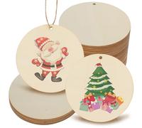 CUWELT 48Pcs 10cm Large Wooden Circles with Drilled Holes, 4 inch Unfinished Wooden Discs with Jute Twine for Crafts, Blank Wood Slices Round, Natural Wood Log for Gift Tag DIY Ornament