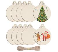 CUWELT 60Pcs Christmas Wooden Baubles with Hole, Natural Wood Disc Hanging Ornaments, 3.3" Blank Round Wood Slices with String, Unfinished Christmas Ornaments for DIY Crafts Christmas Tree Decoration