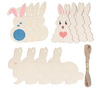 CUWELT 72Pcs Easter Wooden Bunny Ornaments for Crafts, 7CM Easter Wooden Hanging Ornaments with String, Unfinished Wooden Rabbit Slices, Easter Rabbit Hanging Tags for Easter Party DIY Gift Decoration