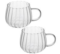 Cuwrlirht 2pcs Glass Pumpkin Mug with Handle, 12oz Glass Cups for Coffee, Espresso, Milk, Tea, Clear Drinking Cups for Women, Men, Halloween Thanksgiving Decorations