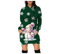 Cuwtheugwg Christmas Ugly Sweater Dress Hooded Long Sleeve Top with Pockets Women's Printed Sweatshirt Xmas Fancy Adult Party Outfits for Women UK Snowflake Graphic Dark Green
