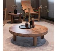 CUXAHO Round Side Table Solid Wood Coffee Table, Farmhouse Rustic Rectangular Center Table for Living Room Retro Vintage Dining Table, Old Style End Tables(D40xH50cm/15.7x19.7in)