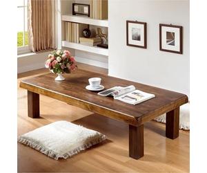 CUXAHO Solid Wood Coffee Table, Farmhouse Rustic Rectangular Center Table for Living Room Retro Side Table Vintage Dining Table, Old Style End Tables(Brown,120cm)