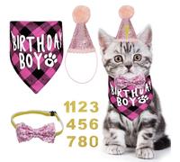 CUXFLS Dog Birthday Scarf and Triangle Hat with Cute Bow Tie and 0-9 Golden Number Stickers. Suitable for Small, Medium and Large Pets PK