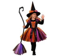 Cuyoyoa Deluxe Witch Outfit for Girls with Mesh Tutu Skirt, Hat and Broom | Deluxe witch outfit for girls with mesh tutu skirt, hat and broom for trick-or-treating, school plays, carnival masqu