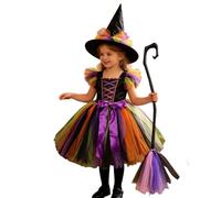 Cuyoyoa Deluxe Witch Outfit for Girls with Mesh Tutu Skirt, Hat and Broom | Deluxe witch outfit for girls with mesh tutu skirt, hat and broom for trick-or-treating, school plays, carnival masqu