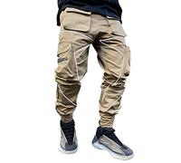 CUYR Mens Cargo Pants Hip Hop Techwear Harem Pant Jogger Sweatpants with Pockets Jogging Punk Khaki M