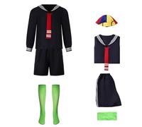 Cuzeolin Adults Chavo Costume Stripe T-Shirt Pants Suspenders with Hat Sets Cosplay Uniform Outfits XS