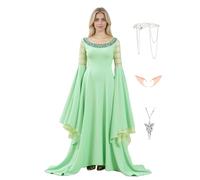 Cuzeolin Arwen Costume for Women Queen Dress with Headpiece Elf Halloween Cosplay Medieval Renaissance Dress Gown, Green, Large