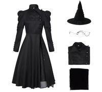 Cuzeolin Elphaba Costume Adult Witch Black Dress with Hat Glasses Halloween Wicked Black Dress Women M