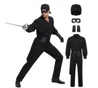 Cuzeolin Men's Westley Costume Dread Pirate Black Halloween Outfit Medieval Renaissance Shirt Pants Eye Mask Gloves Set L