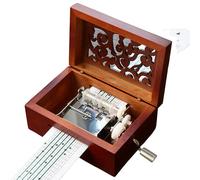 Cuzit Antique Vintage Engraved Wooden Music Box 15 Note movement Hand Crank DIY Musical Box Make Yr Own Song Include a Punch, 14 Blank Paper and 16 music Paper Valentine's Day Gift