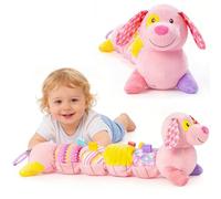 Cuzloma Baby Infant Musical Stuffed Animal Soft Toy with Cute Dog Shape Design Multi-Sensory Crinkle, Rattle and Textures, Baby Girl Toy Caterpillar Birthday Gift for 0 3 6 9 12 Months+