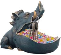 CUZOKOLA Large Size Unique Wild Boar Staute Key Bowl for Entryway Table,Cute Animal Candy Dish for Office Desk Candy Dishes Decorative Home Sculpture Desk Decor with Big Container Storage Mouth (Blue)