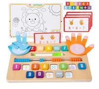 CVARRISE Multifunctional Double-Sided Wooden Learning Toy, Montessori Math for Preschoolers to Count, Add and Subtract with Abacus and Erasable Drawing Board, for Kids Ages 3-5