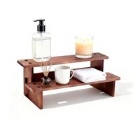 CVASNF 2-Tier Wooden Display Riser Stand, Wooden Display Riser Shelf Tabletop Small Mens Perfume Organiser for Fragrances Candles Cosmetics Cupcake Figures (Brown)