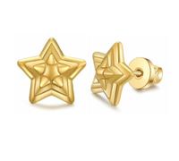 CVAYU Stereoscope 3D Pentagram Stud Earrings Lucifer Devil Demon Stainless Steel Screw Back Earrings Golden/Black Sun (1 Pair), Stainless Steel, Cubic Zirconia