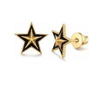 CVAYU Stereoscope 3D Pentagram Stud Earrings Lucifer Devil Demon Stainless Steel Screw Back Earrings Golden/Black Sun (1 Pair), Stainless Steel, Cubic Zirconia
