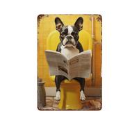 CVBGGG Boston Terrier on The ToiletWall Decor Art Metal Tin Poster Modern Bar Decorations30x20cm