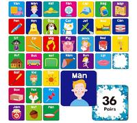 CVC Word Matching Game, 72 PCS CVC Words Memory Matching Cards for Toddlers 36 Pairs Memory Cards Educational Toys for Preschool Boys & Girls 4 5 6 Years Old