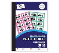 CVDIRECT Raffle Cloakroom Tickets 1-500 Numbered Assorted Colours Pack of 12 | Duplicate Ticket Books for Charity Fundraising, Tombola, Prize Draws, School Fetes, Clubs & Events