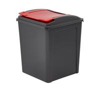 CVDIRECT Recycle It 50L Bin & Lid - Graphite/Gen. Red - Durable Large Waste Bin for Kitchen, Office & Recycling - Easy-Clean Plastic Dustbin - Pack of 1