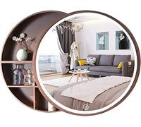 CVERTHAF LED Round mirror cabinet bathroom wood with light, Wall Mount Mirror Cabinet Bathroom Storage, Solid Wood Anti-Fog Bathroom Mirror/Wall-Mounted Round Vanity Mirror, Black,70cm (Walnut 60cm)