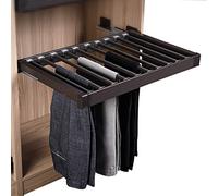 CVERTHAF Wardrobe Extensible Trouser Storage Rack Pull-Out Pants Jeans Damped Drawer,Width Adjustable Organizer Shelf Unit for 47cm Closet-Brown (Size : (564-614)×470×67mm)