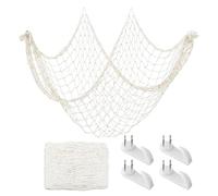CVFRTT 1 Piece Fishing Net Decoration And 4 Pieces Wall Hooks, Creative Decorations, Ocean Theme Decorations, Home Decorations