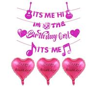 CVFRTT 1 Set Of Girl Birthday Banners And 3 Pieces Of Love Balloons, Aluminum Film Balloons, Birthday Party Supplies, Creative Party Decorations, Party Scene Layout