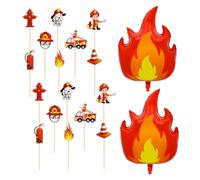CVFRTT 16 Pieces Of Fire-Themed Cake Inserts, 2 Pieces Of Fire Balloons, Fire Brigade Cake Decoration Accessories, Fire Station Cake Topper, Children'S Birthday Party Decorations