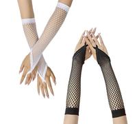 CVFRTT 2 Pairs Of Fishnet Gloves For Women, Mesh Gloves, Black Fishnet Gloves, White Fishnet Gloves, Lace Arm Gloves, Arm Tight Gloves