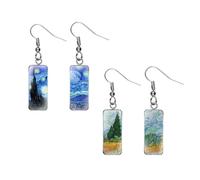 CVFRTT 2 Pairs of Starry Sky Theme Earrings, Rectangular Pendant Earrings, Creative Earrings, Stainless Steel Earrings, Retro Earrings for Women