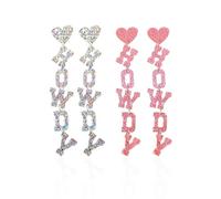 CVFRTT 2 Pairs of Western Cowboy Earrings, Multi-colored Crystal Rhinestone Letter Pendant Earrings, Dangle, Polished, Brass, Casual, Post Setting, Letter Shape, Western Style