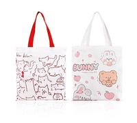 CVFRTT 2 Pieces Cartoon Pattern Canvas Tote Bags, Creative Graffiti Design, Machine Washable, Unisex, Small to Medium, 15x20x1 cm