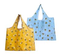 CVFRTT 2 Pieces Foldable Bee Tote Bag, Yellow, Small