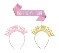 CVFRTT 2 Pieces Of Birthday Headbands And 1 Piece Of Party Straps, Birthday Party Costume Accessories, Birthday Hair Accessories, Women'S Party Accessories
